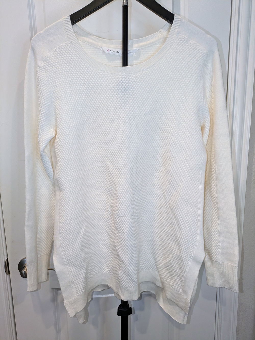 Athleta Thermal Honeycomb Merino Wool Waffle Tunic Sweater Ivory M